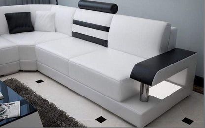 L Shape Sofa Set:- Luxury Hardwood Modern Leatherette Sofa Set (White and Black)