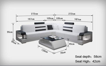 L Shape Sofa Set:- Luxury Hardwood Modern Leatherette Sofa Set (White and Black)