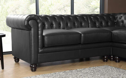 L Shape Sofa Set:- Chesterfield Corner Leatherette Sofa Set (Black)