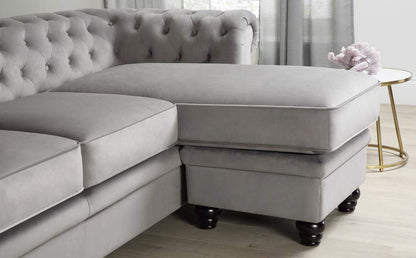 L Shape Sofa Set:- Chesterfield Corner Leatherette Sofa Set ( Silver Grey)