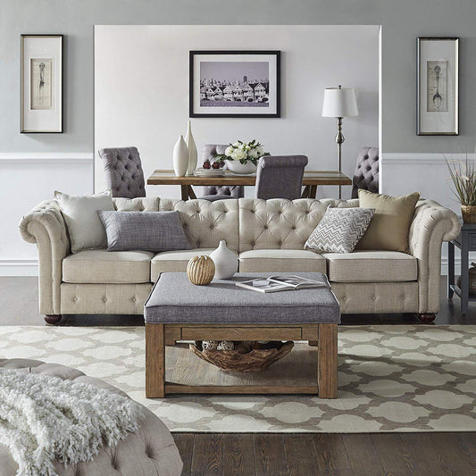 4 Seater Sofa Set:-  Extra Long Tufted Chesterfield Modular Fabric Sofa Set (Cream)