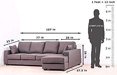 Lillyput Interio Wood, Foam and Fabric 2-Seater with Lounger L-Shape Sofa, 152 x 215 x 81 cm, Charcoal Grey