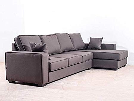 Lillyput Interio Wood, Foam and Fabric 2-Seater with Lounger L-Shape Sofa, 152 x 215 x 81 cm, Charcoal Grey