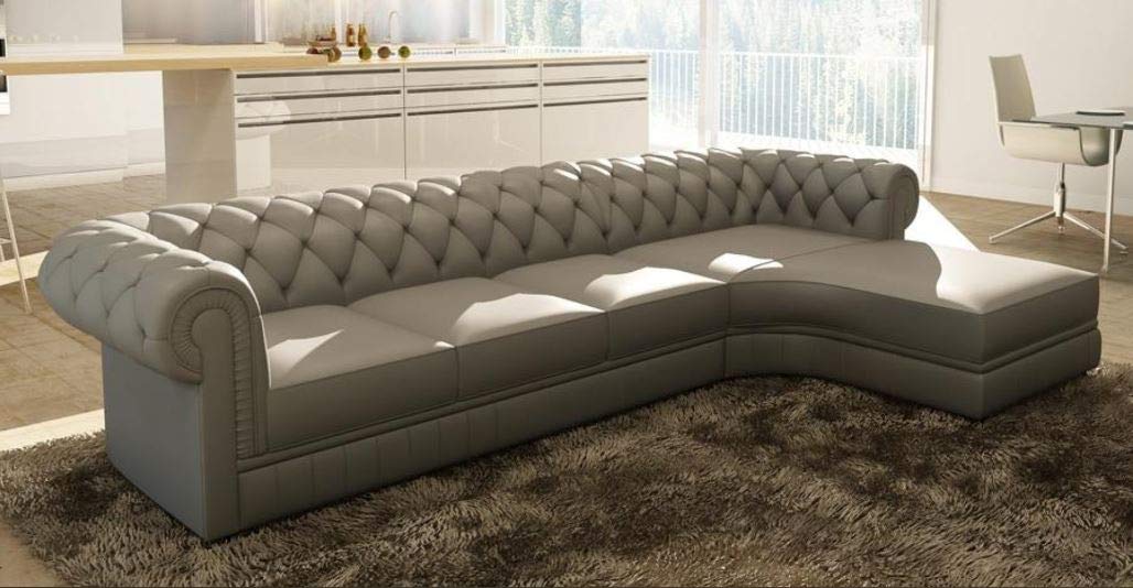 L Shaped Sofa Set:- Luxury Chesterfield Leatherette Sofa Set (White)