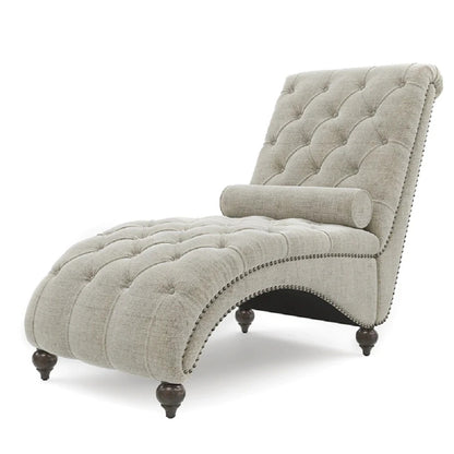 Lounge Chair: Comfy Lounge Chair Chaise with Padded Backrest and Tufted Nailhead