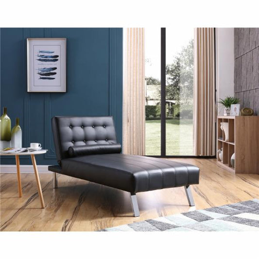 Lounge Chair: Wayward Button Tufted Back Convertible Chaise Lounger with Lumbar Support Pillow