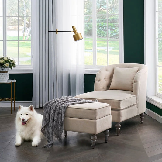 Lounge Chair: Xonet Tufted Two Arm Round Chaise Lounge with Storage