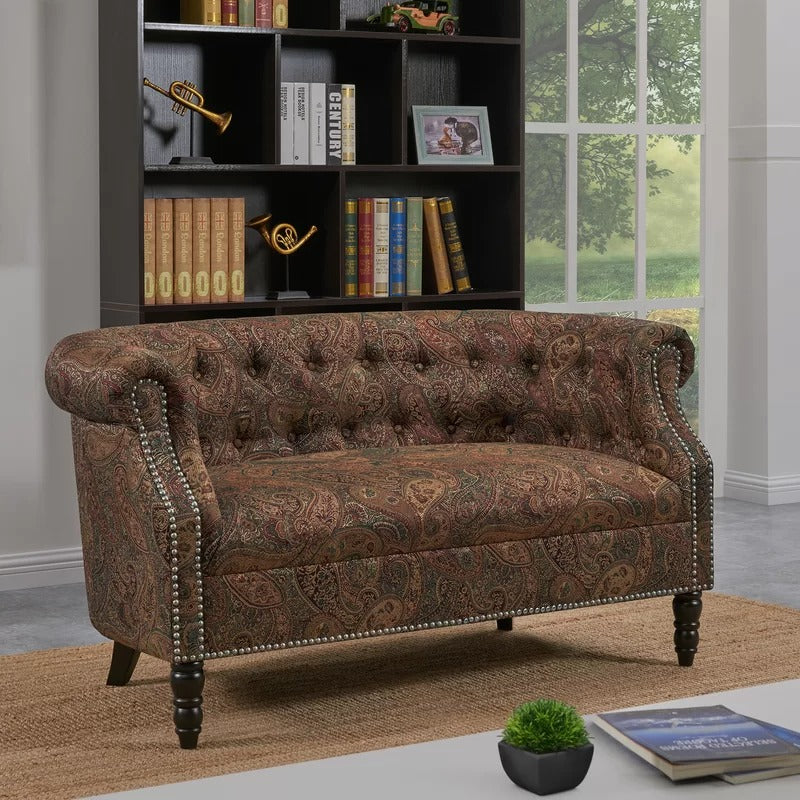 Loveseat: 54'' Rolled Arm Chesterfield Loveseat Sofa