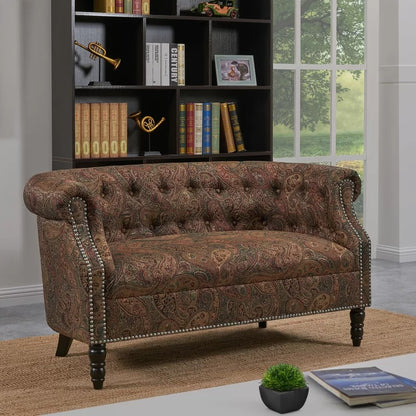 Loveseat: 54'' Rolled Arm Chesterfield Loveseat Sofa