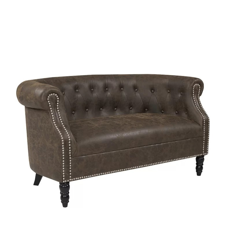 Loveseat: 54'' Rolled Arm Chesterfield Loveseat Sofa