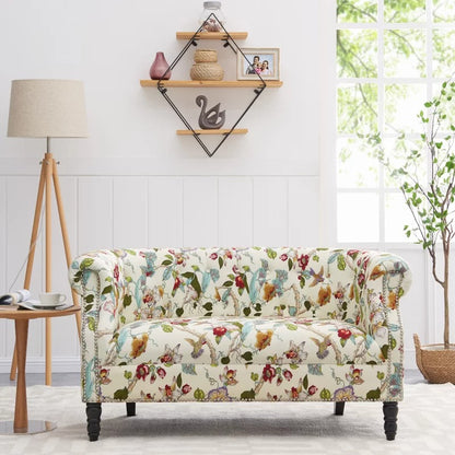 Loveseat: 54'' Rolled Arm Chesterfield Loveseat Sofa