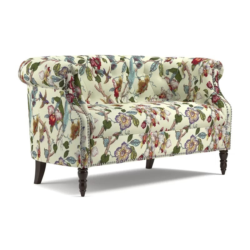 Loveseat: 54'' Rolled Arm Chesterfield Loveseat Sofa