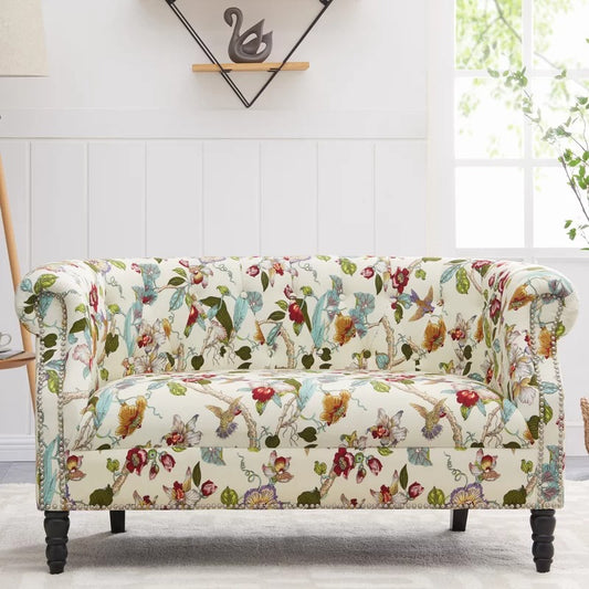 Loveseat: 54'' Rolled Arm Chesterfield Loveseat Sofa