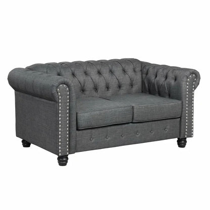 Loveseat: 60'' Rolled Arm Chesterfield Loveseat