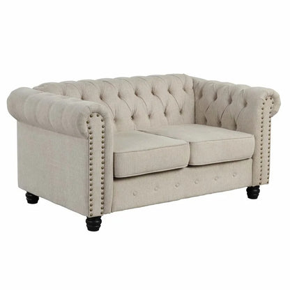 Loveseat: 60'' Rolled Arm Chesterfield Loveseat