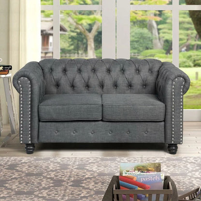 Loveseat: 60'' Rolled Arm Chesterfield Loveseat