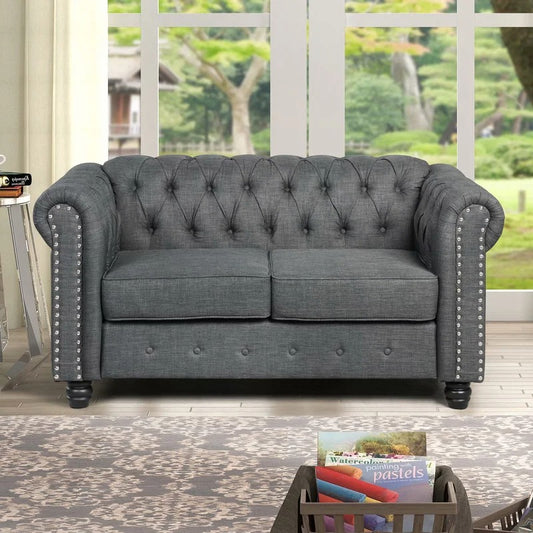 Loveseat: 60'' Rolled Arm Chesterfield Loveseat