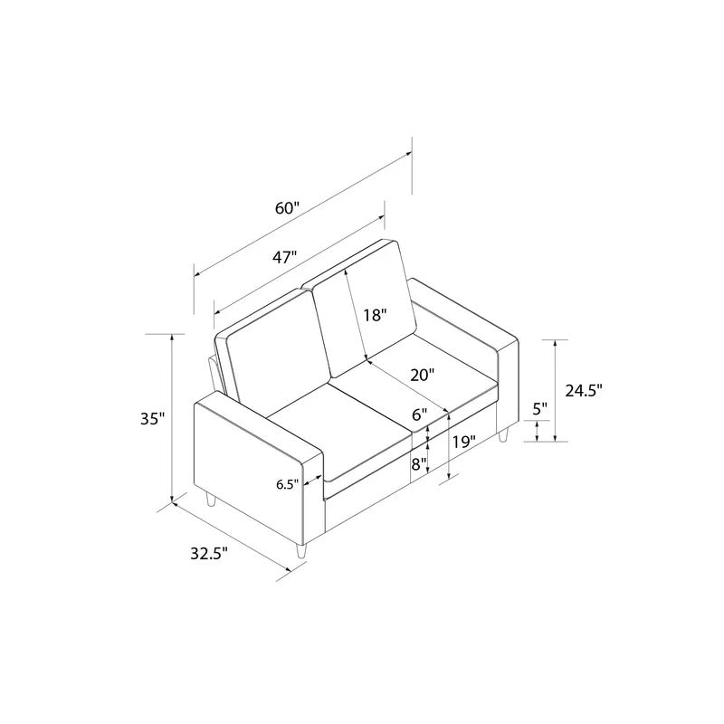 Loveseat: 60'' Square Arm Loveseat Sofa