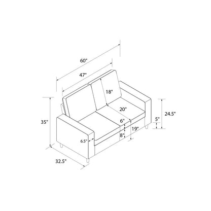 Loveseat: 60'' Square Arm Loveseat Sofa