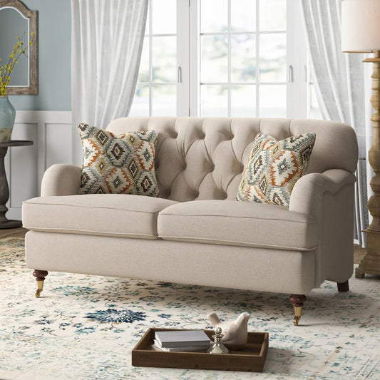Loveseat: 61'' Linen Square Arm Loveseat Sofa