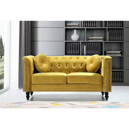 Loveseat: 64.17'' Velvet Rolled Arm Chesterfield Loveseat