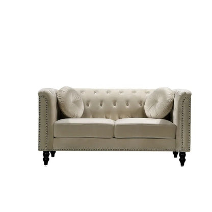 Loveseat: 64.17'' Velvet Rolled Arm Chesterfield Loveseat
