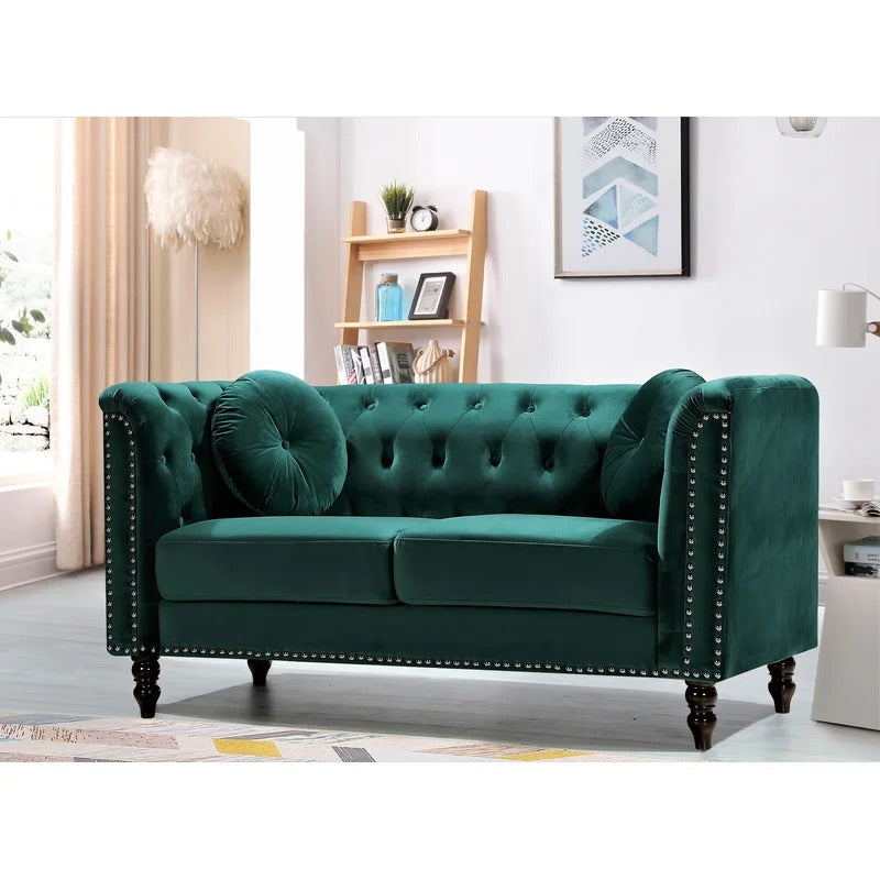 Loveseat: 64.17'' Velvet Rolled Arm Chesterfield Loveseat