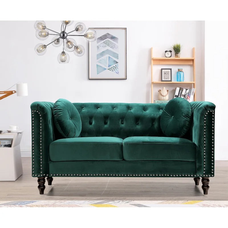 Loveseat: 64.17'' Velvet Rolled Arm Chesterfield Loveseat