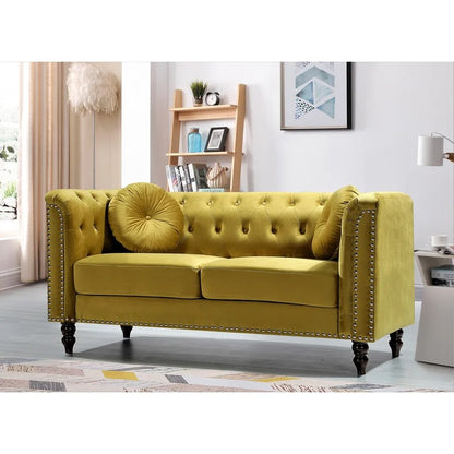 Loveseat: 64.17'' Velvet Rolled Arm Chesterfield Loveseat