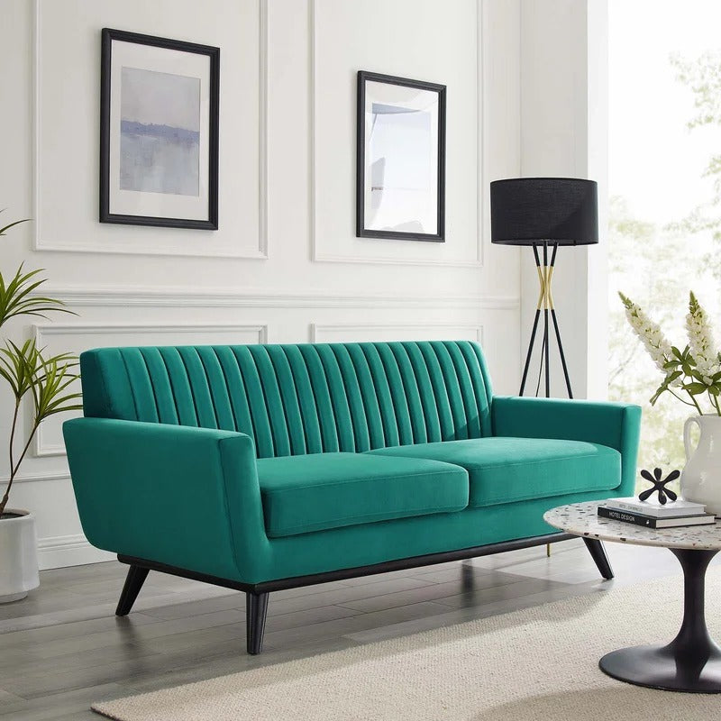 Loveseat: 64" Wide Faux Leatherette Square Arm Loveseat