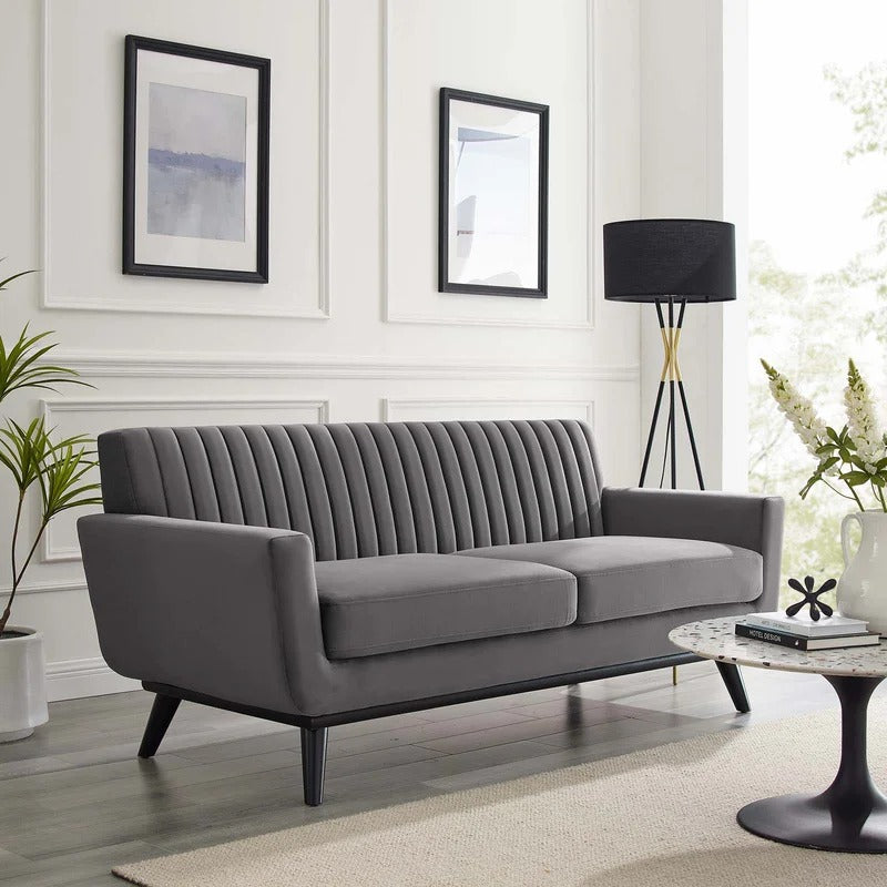 Loveseat: 64" Wide Faux Leatherette Square Arm Loveseat