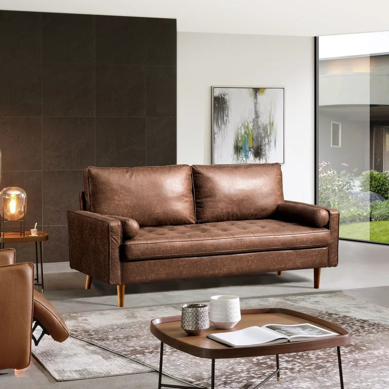 Loveseat: 64" Wide Faux Leatherette Square Arm Loveseat