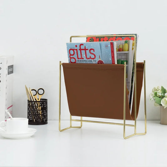 Magazine Racks: Leatherette Sling Freestanding Magazine Holder Rack