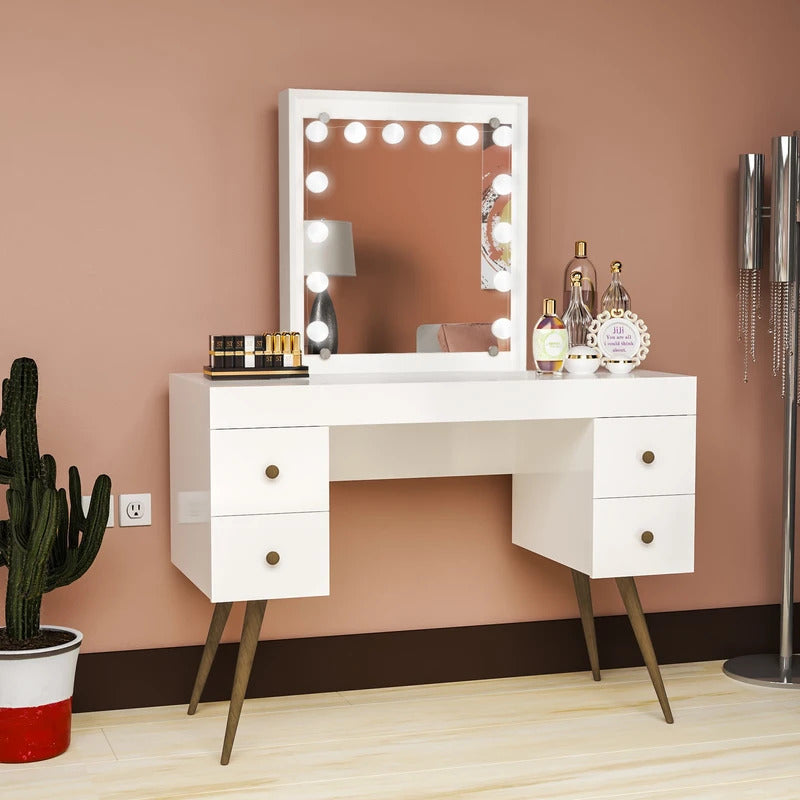 Makeup Vanity: Classic White Dressing Table with Light Bulbs – Studio GKW