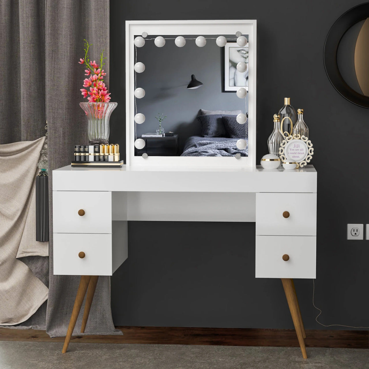 classic white dressing table Amazon.com: TOKSOM White Vanity Desk with Mirror, Lights & Charging Station, 58" 3 Lighting Modes Makeup Desk with 8 Drawers, 2 Cabinets and Lots Storage, Dressing Table Vanity Set with Lighted Mirror :