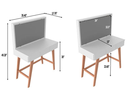 Makeup Vanity: Dressing Table with 3 drawers, wood legs & LED Lights