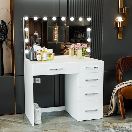 Makeup Vanity : Emie Vanity Dressing Table with Light Bulbs