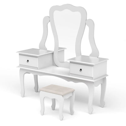 Makeup Vanity: Gian Vanity with Bench, White & 02 drawers
