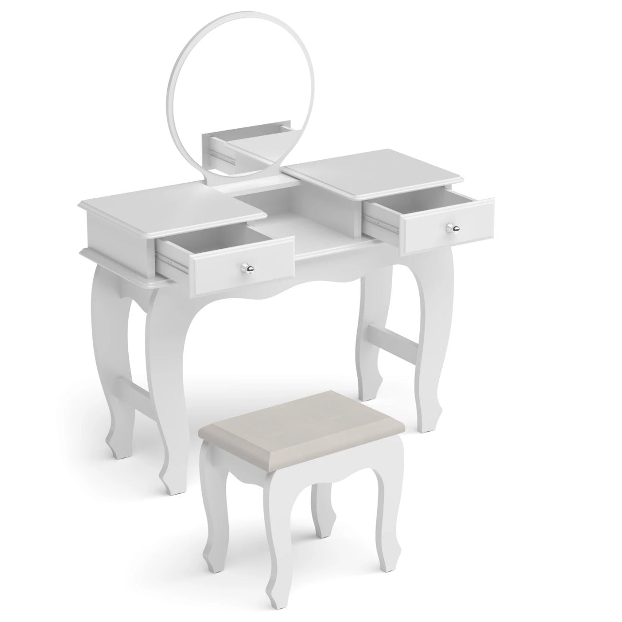 Makeup Vanity: Lana Vanity Set with bench, Circular Mirror and 02 drawers