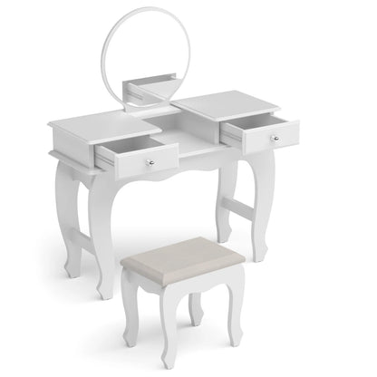 Makeup Vanity: Lana Vanity Set with bench, Circular Mirror and 02 drawers