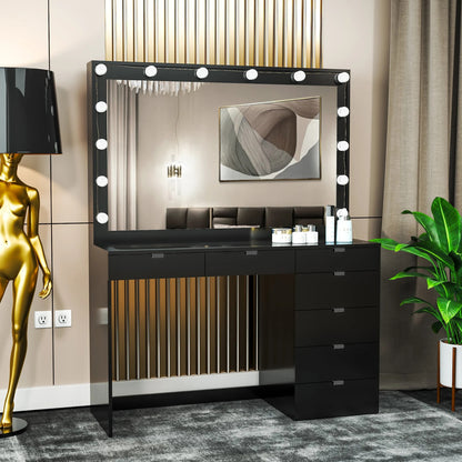 Makeup Vanity: Lighted Vanity with Glass Top  Dressing Table