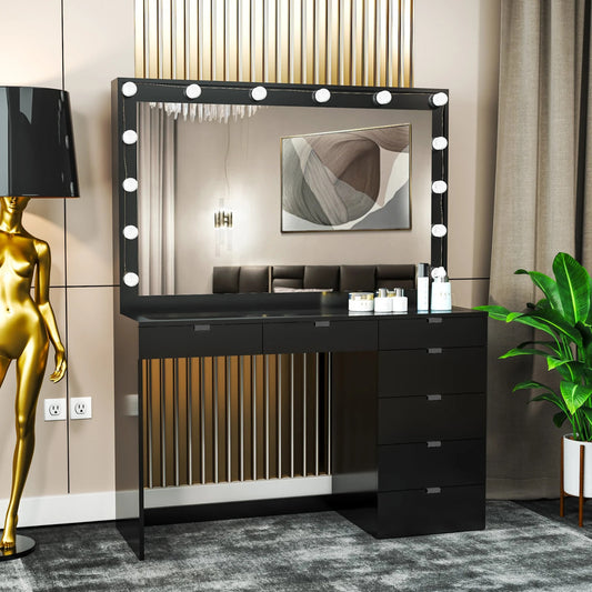 Makeup Vanity: Lighted Vanity with Glass Top  Dressing Table