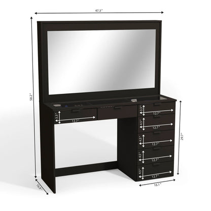 Makeup Vanity: Lighted Vanity with Glass Top  Dressing Table
