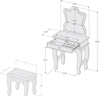  Makeup Vanity: Vanity Set, Pearl-Brown with 9 dividers