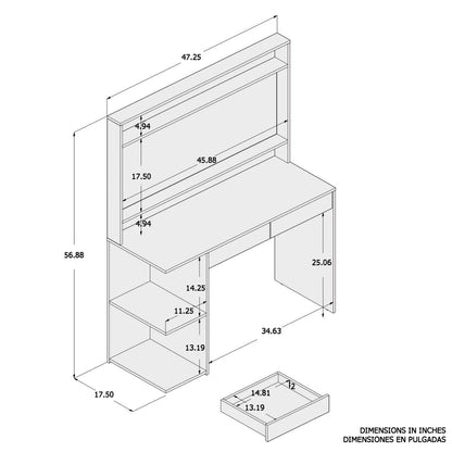 Makeup Vanity : White Makeup Vanity, Dressing Table with 2 Drawers & 3 Shelves