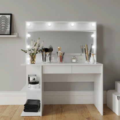 Makeup Vanity : White Makeup Vanity, Dressing Table with 2 Drawers & 3 Shelves