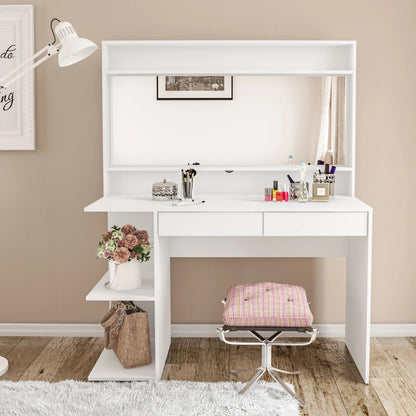 Makeup Vanity : White Makeup Vanity, Dressing Table with 2 Drawers & 3 Shelves