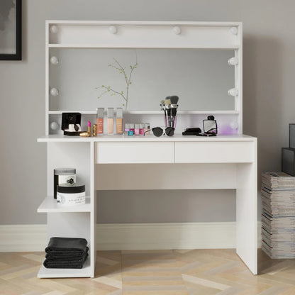 Makeup Vanity : White Makeup Vanity, Dressing Table with 2 Drawers & 3 Shelves