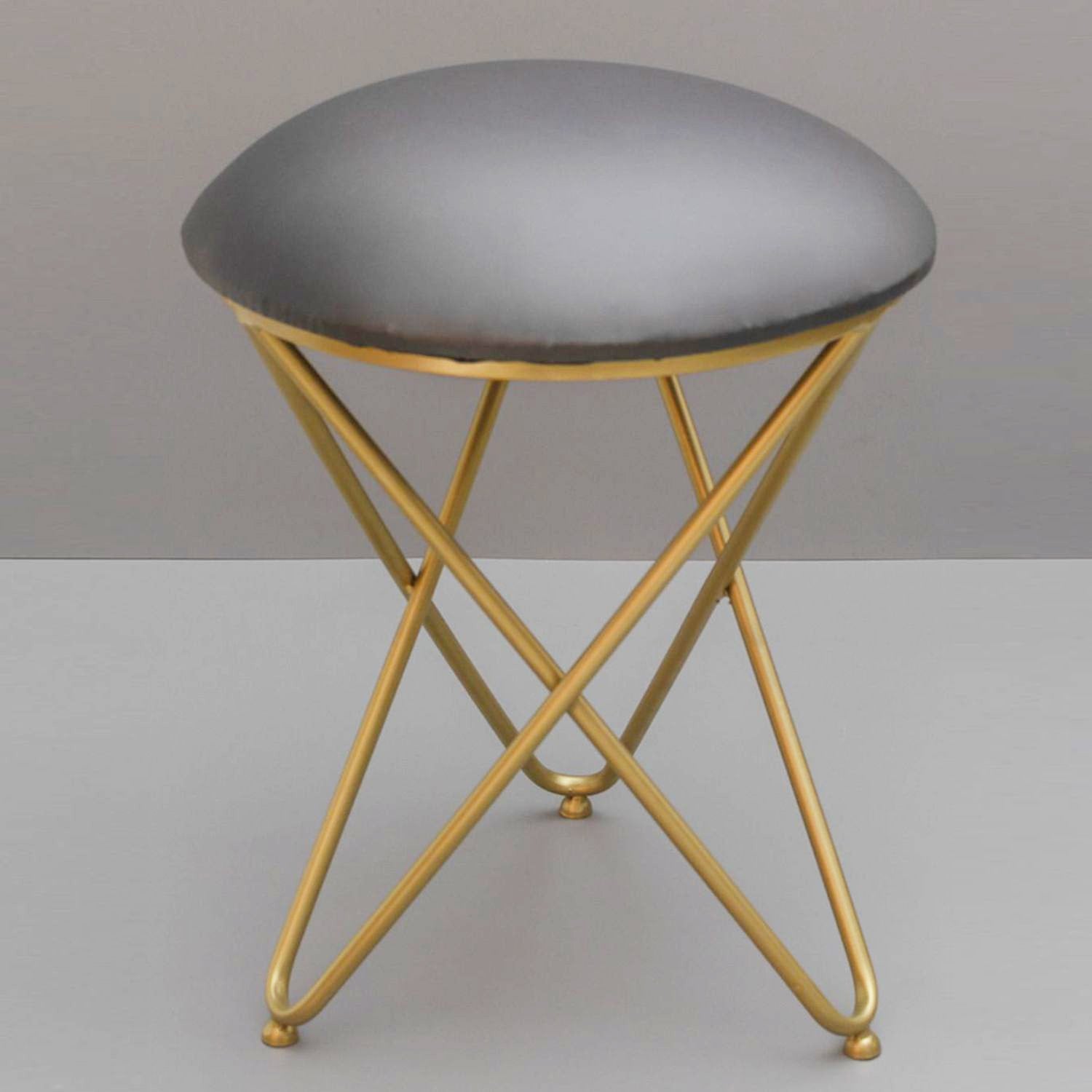 Metallic Stools: Black Leatherette Cross Leg Ottoman
