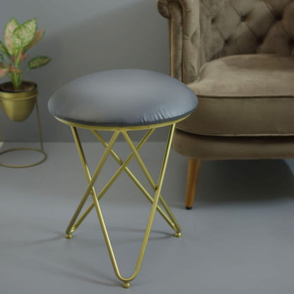 Metallic Stools: Black Leatherette Cross Leg Ottoman.